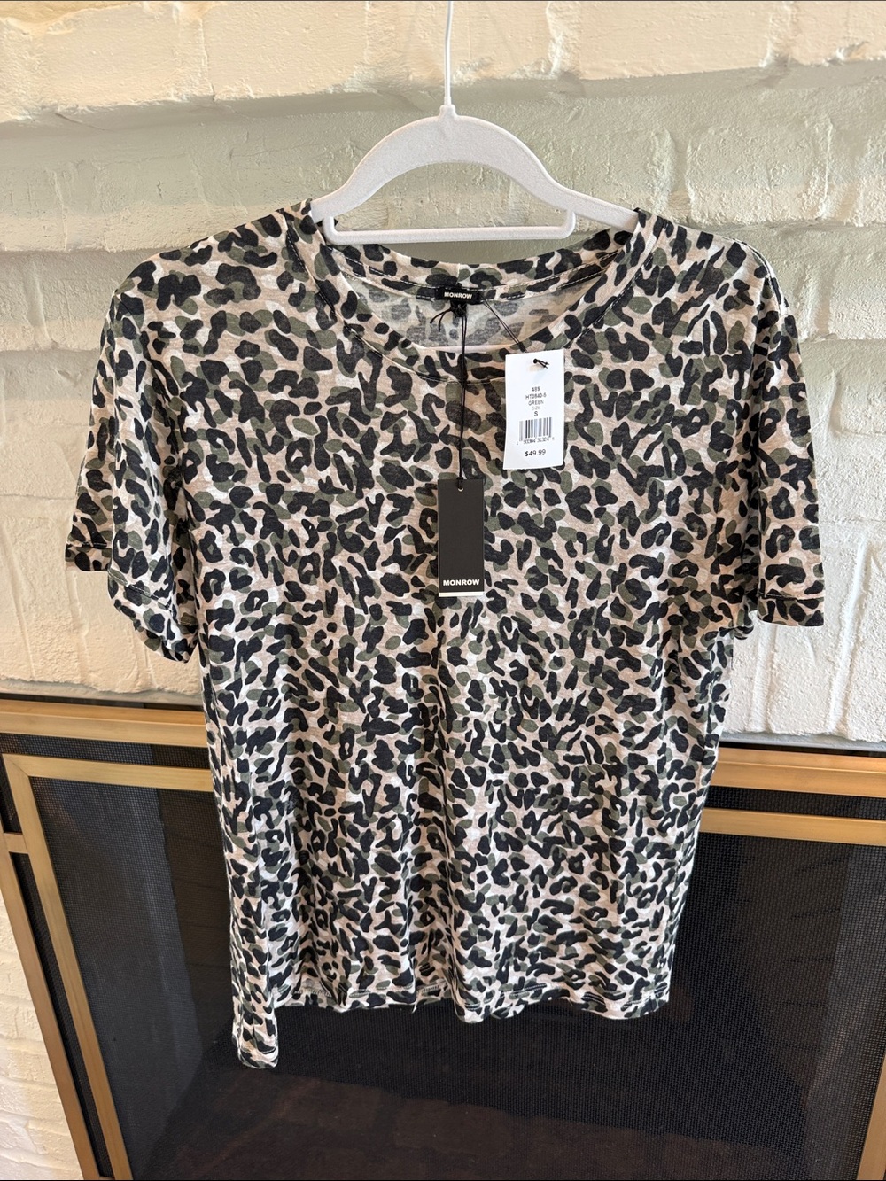 Monrow Black and Cream Leopard-Print Short Sleeve Tee
